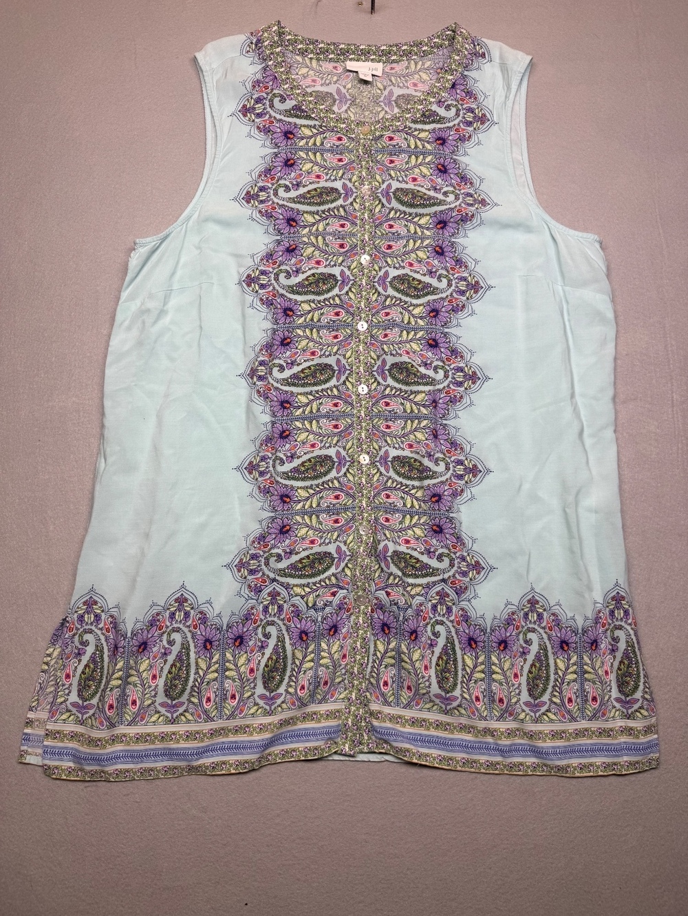 J. Jill Sleeveless Rayon Tunic Top XL Blue Paisley